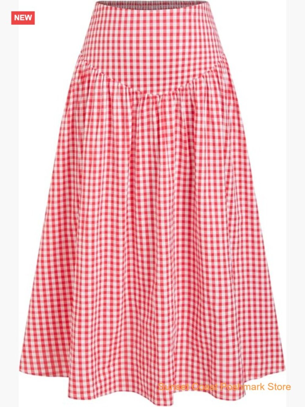 Gingham A-Line High Waist Maxi Skirt Flowy Plaid Summer Beach Vacation Trendy